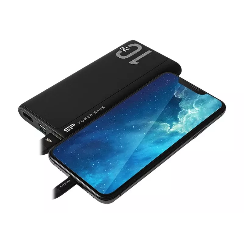 Kaasaskantav laadija Silicon Power QP15 10000 mAh, LiPo, 2x USB-A + 2x USB-C, Micro-USB sisend, must