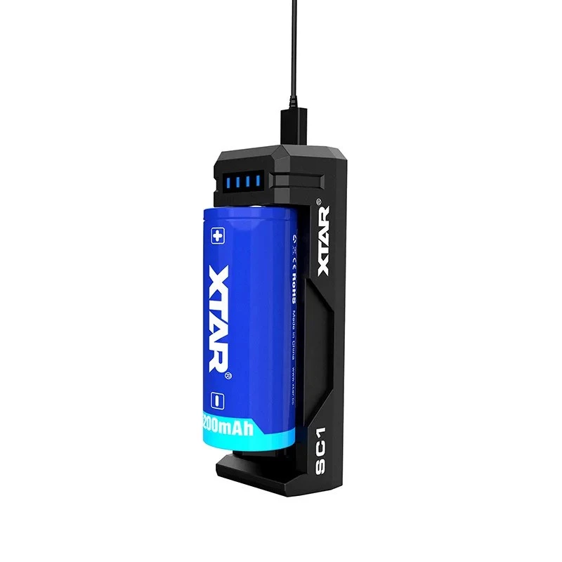 Aku laadija XTAR SC1 ühe pesaga USB‑C Li‑ion 18650 elementidele, 1-pesaline, must