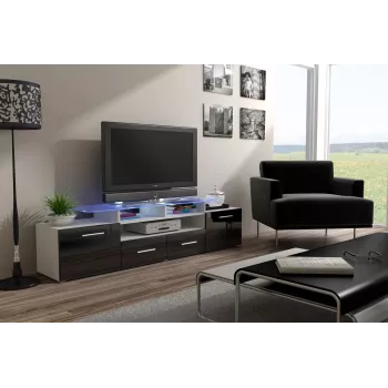 Cama TV-alus EVORA 200 valge/must läikiv