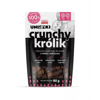 Koerakrõbinad UNISZKI Crunchy Rabbit with Mint and Nettle 80 g — küülikuliha, piparmündi ja nõgesega krõbedad suupisted