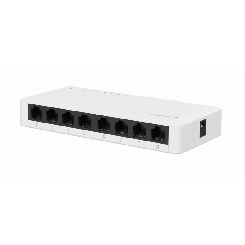Haldamata kommutaator GEMBIRD NSW-G8-01 — 8× Gigabit Ethernet (10/100/1000), valge, DC 5V