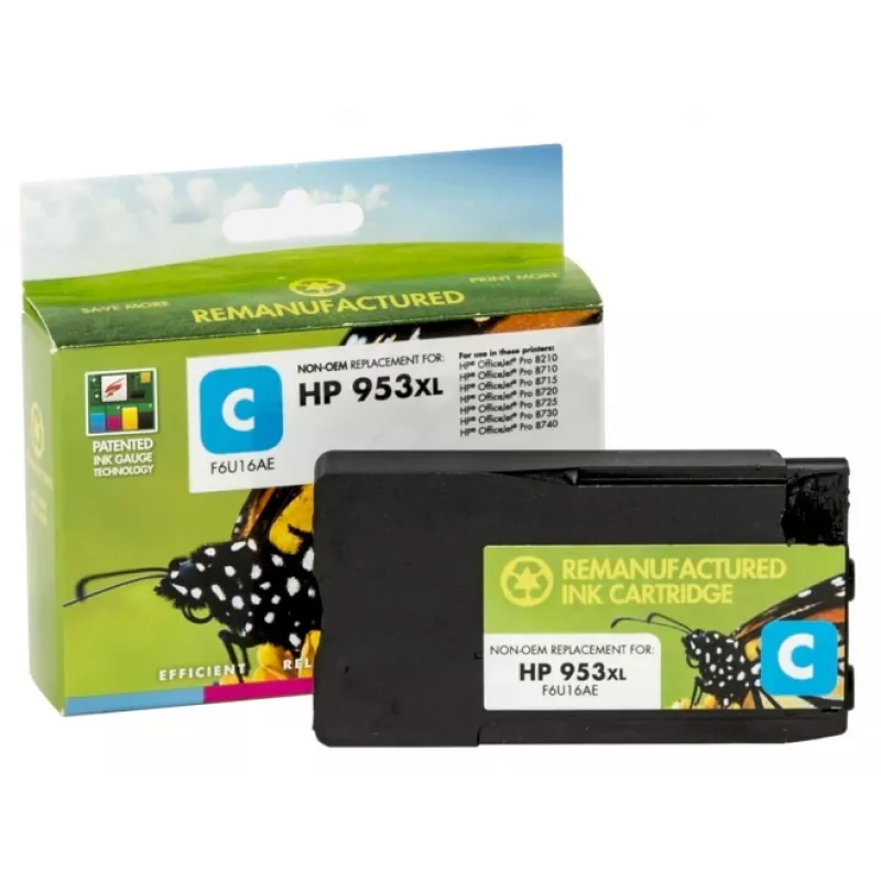 Ühilduv Static Control HP 953XL (F6U16AE) tindikassett, tsüaan (uus kiip)