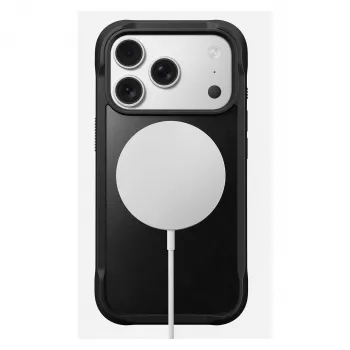 Mobiiltelefoni ümbris Nomad Rugged Leather ümbris Apple iPhone 17 Pro jaoks, nahk/TPU/PC/alumiinium, sobib kuni 16 cm (6,3 tolli) ekraanidele, must