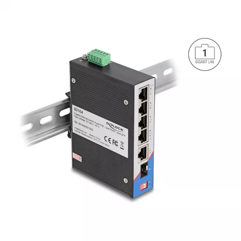 Võrgulüliti DELOCK 80164 4-pordiline Gigabit PoE 1 üleslingi RJ45 pordiga