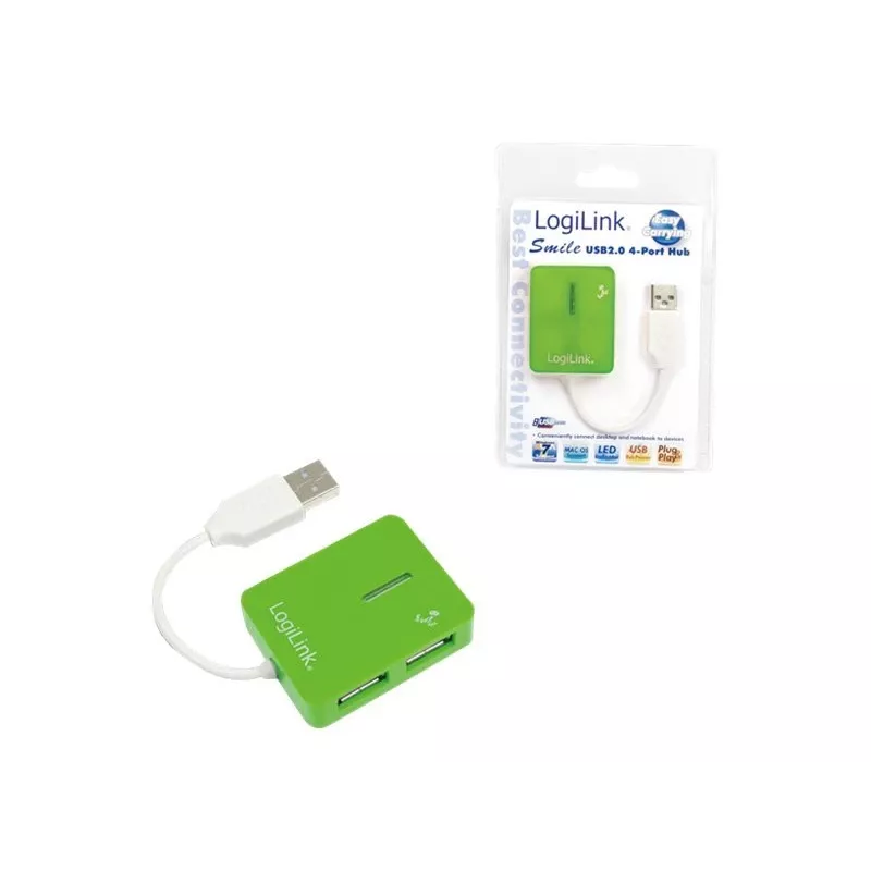 USB Hub LOGILINK UA0138 — 4‑port USB 2.0 hub, roheline, up to 480 Mbit/s