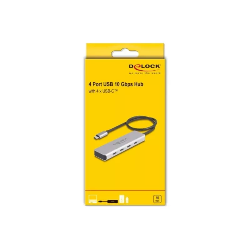 DeLOCK USB USB-C jaotur 10 Gbps 4 porti, alumiiniumist, hall