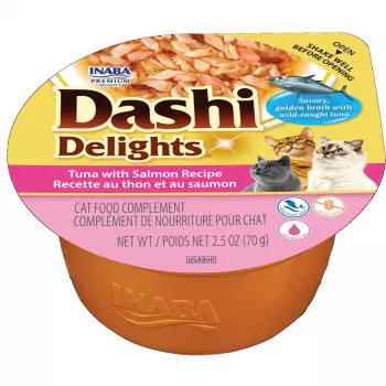 Märg kassitoit INABA Dashi Delights Tuunikala lõhe retseptiga, 70 g, täiendsööt, 90% niiskust, gluteeni- ja sojavaba