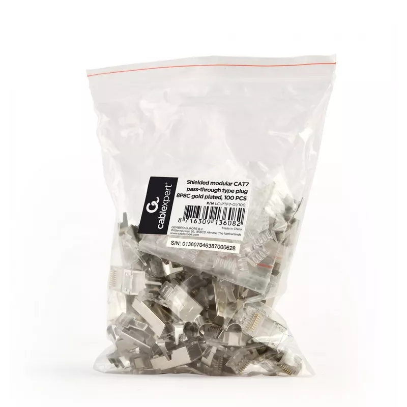 RJ45 pistikud GEMBIRD CAT7 8P8C kullatud 15µ FTP/SFTP, pakendis 100 tk