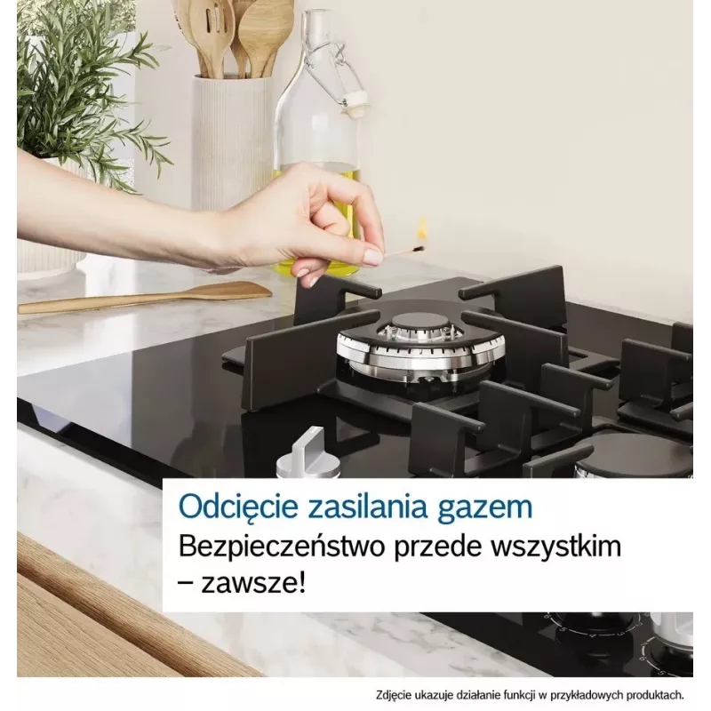Sisseehitatav gaasipliit Bosch Serie 2 POP6B6K30 60 cm, 4 gaasitsooni, must klaaskeraamika, pöördnupud