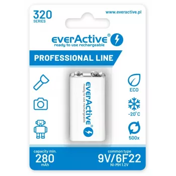 Korduvlaetav aku everActive EVHRL22-320 9V NiMH prismaatiline 8,4 V, 55 g, 48,5 mm