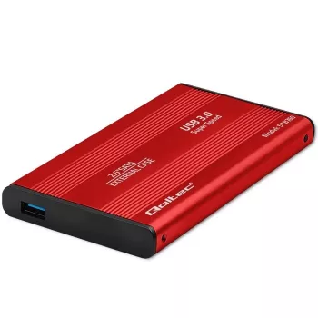 HDD/SSD korpus QOLTEC 51860 2,5-tollistele SATA III draividele, USB Type-A, 5 Gbit/s, alumiinium, punane