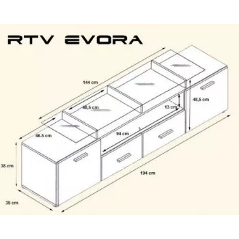 Cama TV-alus EVORA 200 must/valge läikiv