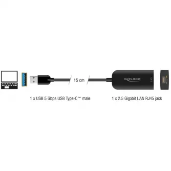 DeLOCK 66045 kaabel-adapter USB 5 Gbps Type-A 2,5 Gigabit LAN RJ45 must