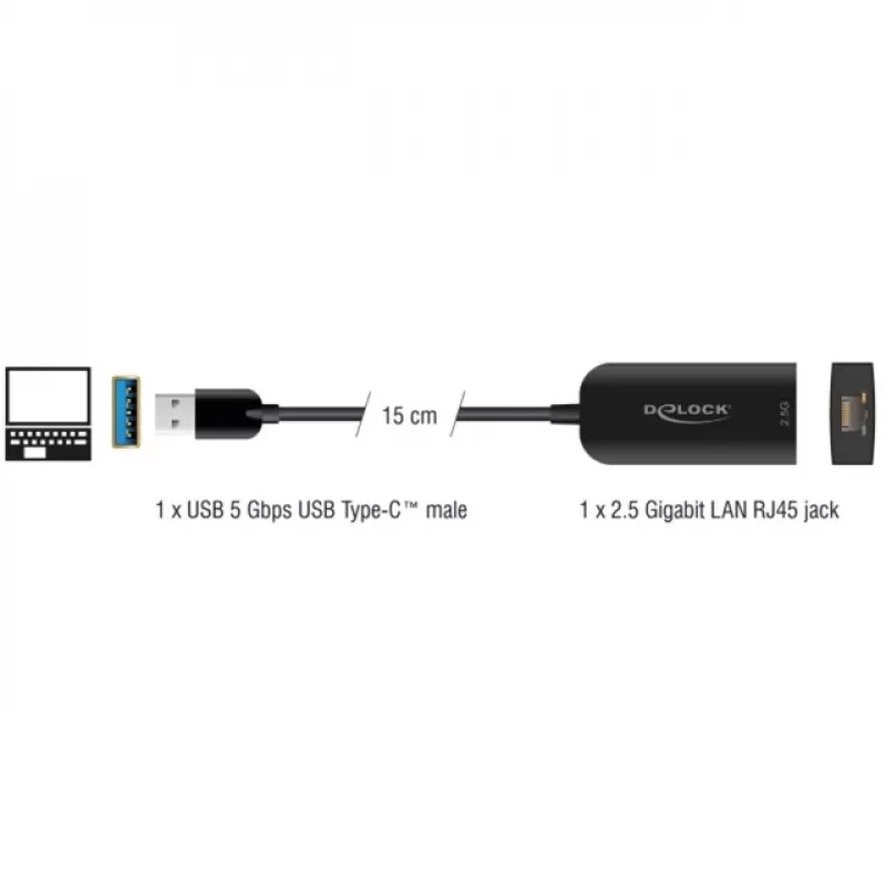 DeLOCK 66045 kaabel-adapter USB 5 Gbps Type-A 2,5 Gigabit LAN RJ45 must