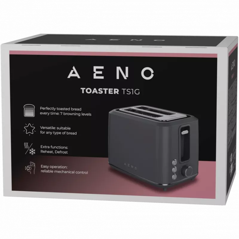 Elektriline röster AENO ATS0001G — 2-piluline, 220–240 V 50–60 Hz, 920–1080 W, 3 režiimi, 7 pruunistusastet, hall