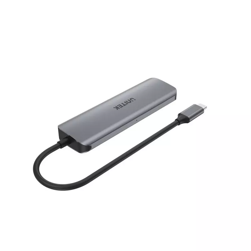USB-hub Unitek P5+ — 5 porti (4 × USB 3.2 Gen 2 Type-A), USB 3.2 Gen 1 host, 5 Gbit/s, 10 W PD, alumiinium, hall