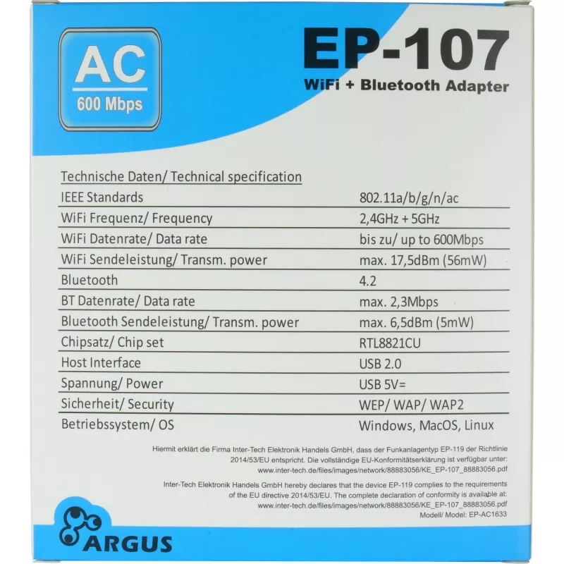 Võrgukaart Inter-Tech 88883056 WLAN Bluetooth 600 Mbit/s