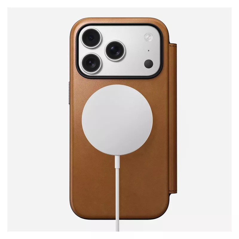 Folio-telefonikott Nomad Modern Leather Folio iPhone 17 Pro jaoks, nahk + alumiinium, 6,3 tolli (16 cm), Tan, 3 kaarditaskut
