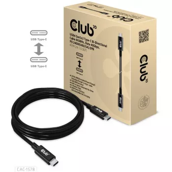 CLUB3D USB4 Gen3x2 Type-C kahesuunaline kaabel 8K60Hz, Andmed 40Gbps, PD 240W(48V/5A) EPR M/M 2m / 6.56ft