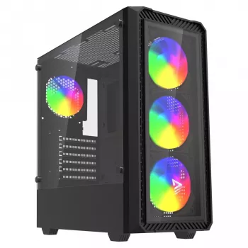 PC kuubikujuline korpus SAVIO Noctis Glass RGB — must, ATX/Micro-ATX, 210×410×450 mm, 3×120 mm esiventilaatorid