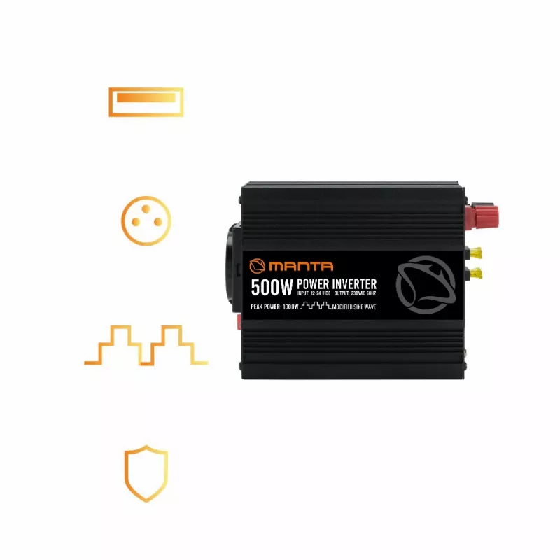 Toiteinverter MANTA MPI500M 500W pidev / 1000W tipp DC-AC