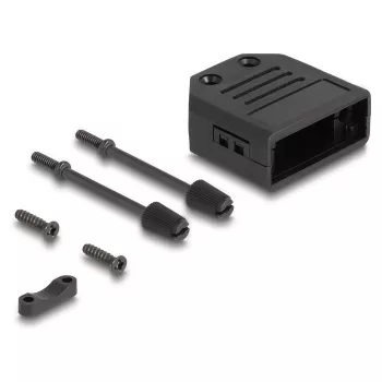 DELOCK D-Subi kaabli kaitsekate 9‑kontaktilisele isasele/emasele pistikule, plastist tõmbeleevendiga, 33,3×33,8×14,8 mm, must