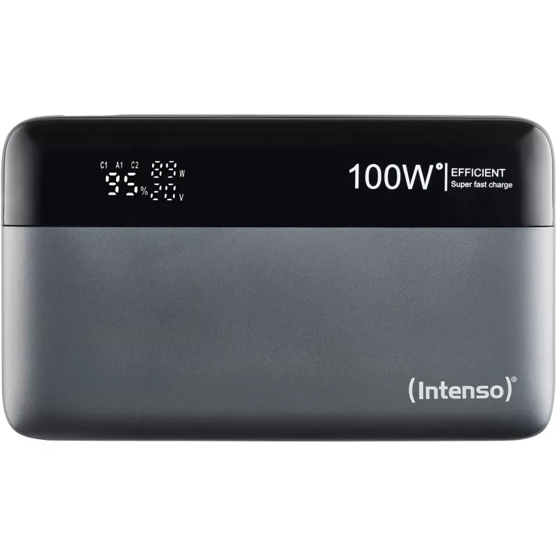Akupank INTENSO 7350050 — 20000 mAh, 1× USB-A + 2× USB-C, 100 W koguväljundvõimsus, must/hall
