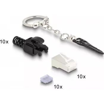 DeLOCK RJ45 modulaarne pistik Cat.6A lukustatav 10 tk komplekt Must metallik