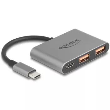 USB-jaotur DELOCK 64337 — USB 3.2 Gen 2 USB-C host, 3 porti (USB-C + 2× Type-A), 10 Gbit/s, hall, metallkorpus