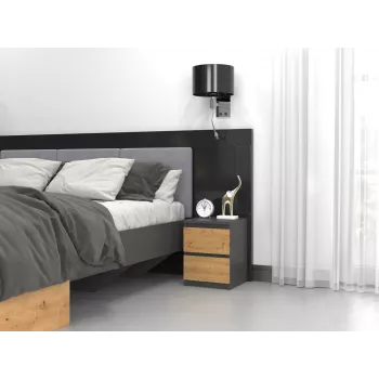 Öökapp Topeshop M2 ANTRACYT/ARTISAN 2 sahtlit Antratsiit Tamm Puit