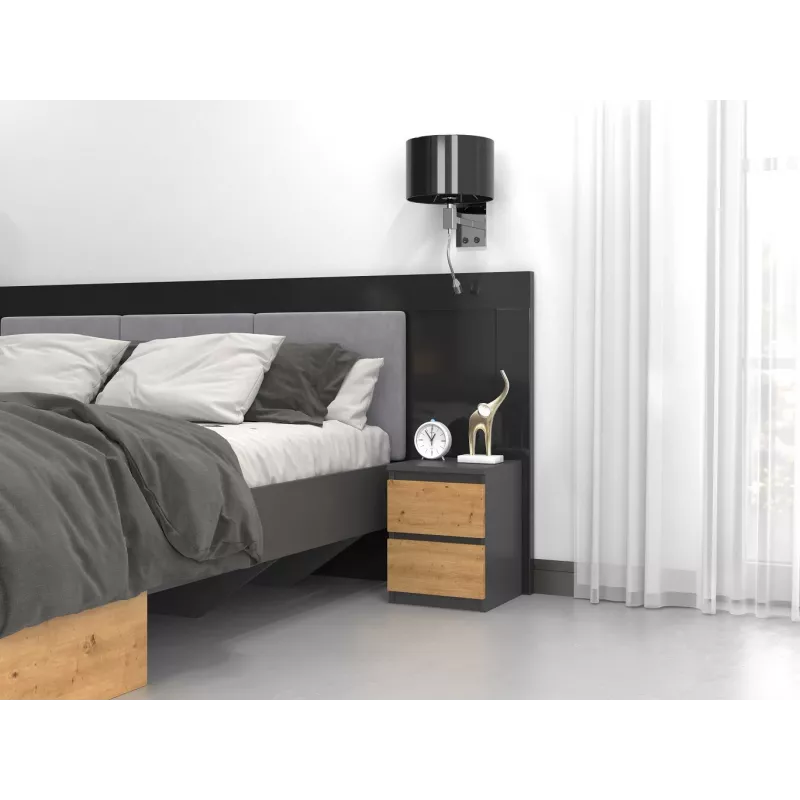 Öökapp Topeshop M2 ANTRACYT/ARTISAN 2 sahtlit Antratsiit Tamm Puit