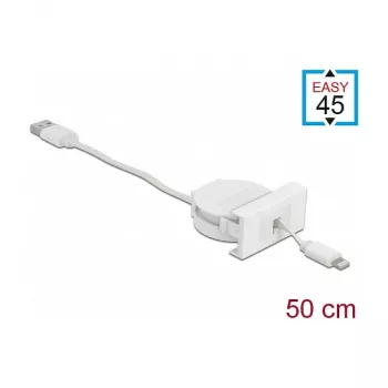 Kaabel DeLOCK Easy 45 Moodul USB 2.0 Sissetõmmatav Kaabel USB Type-A – 8 Pin Lightning emane valge