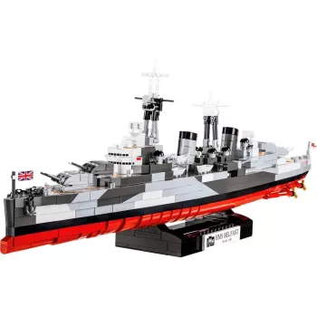 Konstruktsioonimänguasi Cobi HMS Belfast mõõtkavas 1:300 mudel COBI-4844, ajaloolise Royal Navy kergristleja väljapanekuehitus