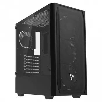 Arvuti korpus SAVIO Noctis Flow — kuubikujuline, Mini‑ITX/Micro‑ATX/ATX, 3x120 mm ees, 1x120 mm taga, 2x3,5 tolli + 3x2,5 tolli pesad, karastatud klaas