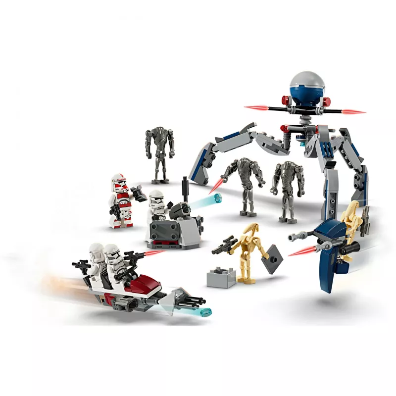 LEGO Star Wars kloonsõdurite ja lahingudroidide lahingukomplekti ehitusmänguasjad lastele kiirrattasõidukiga, 4 minifiguuri ja 5 figuuri, kingitused poistele