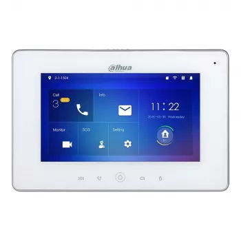 Intercom accessory DAHUA VTH5221DW-S2 — 7 inch 1024x600 display, Wi‑Fi 802.11b/g/n, 10/100 Mbps LAN, 7W, Valge