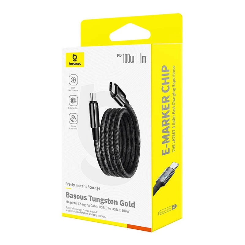 USB-C kuni USB-C laadimiskaabel Baseus Tungsten Gold 100W 1 m, must, nailon
