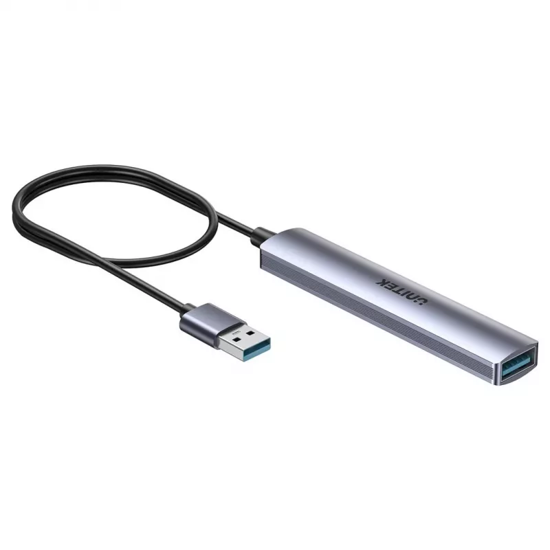 USB-jaotur Unitek H1208CGY01 — 4-pordiline USB 3.0 (5 Gbps), tagasiühilduv USB 2.0-ga, alumiinium