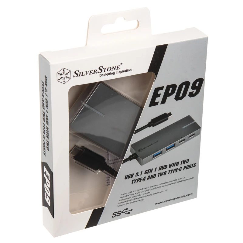 USB 3.1-C adapter SILVERSTONE SST-EP09C — USB-C to USB-A ühenduvus, hõbedane viimistlus