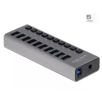 DeLOCK väline 5 Gbps USB-jaotur 10 pordiga + lüliti