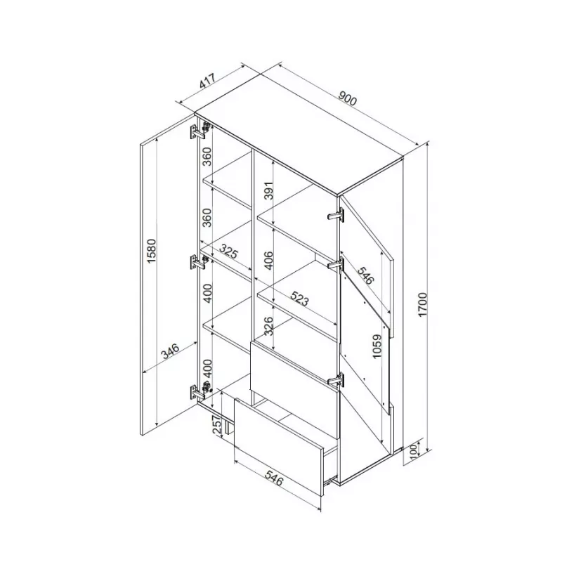 Kapp cama meble ALMA 90x41,5xK170 cm beež — põrandal seisev, seina äärde