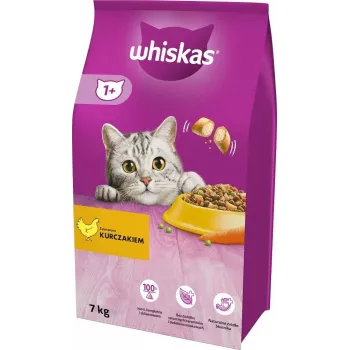 Kuiv kassitoit Whiskas Adult kanaga 7 kg — täiskasvanud kassidele mõeldud kuivtoit, 30,8% valku, 12% rasva