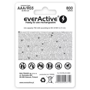 Laetav aku everActive EVHRL03-800 AAA NiMH 1,2 V, silindriline, 4 tk pakendis
