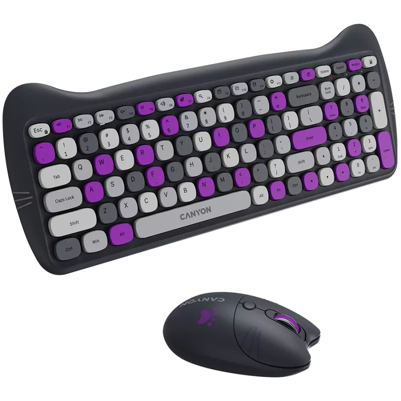 Traadita klaviatuuri ja hiire komplekt CANYON HSET-W6 Kitty Edition – violetne