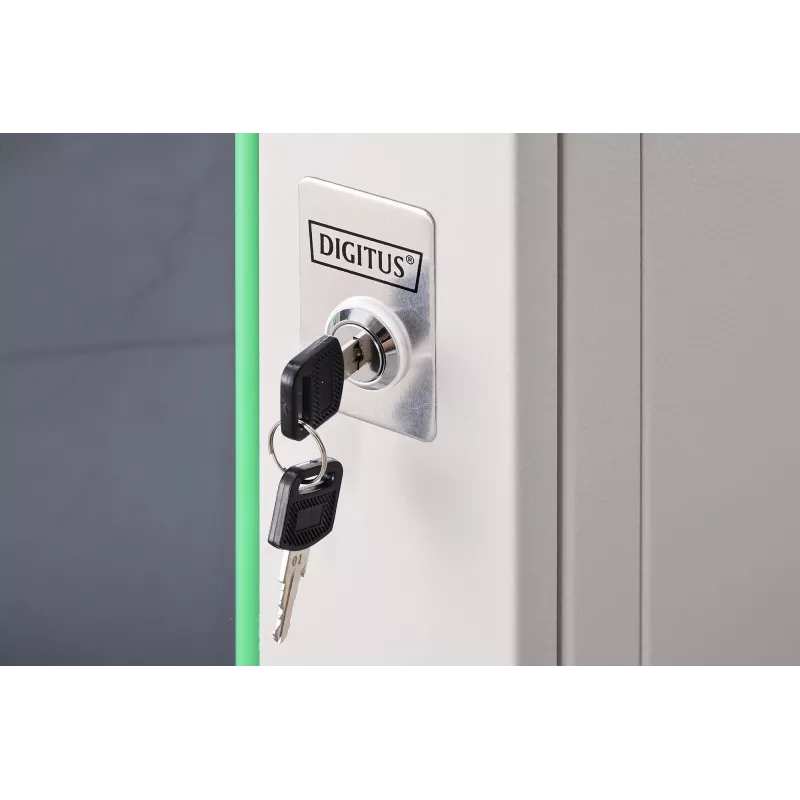 Seinale kinnitatav 19-tolline riiulikapp DIGITUS Dynamic-N DN-37106 — 9U, 600x600 mm, IP20, võtmelukk