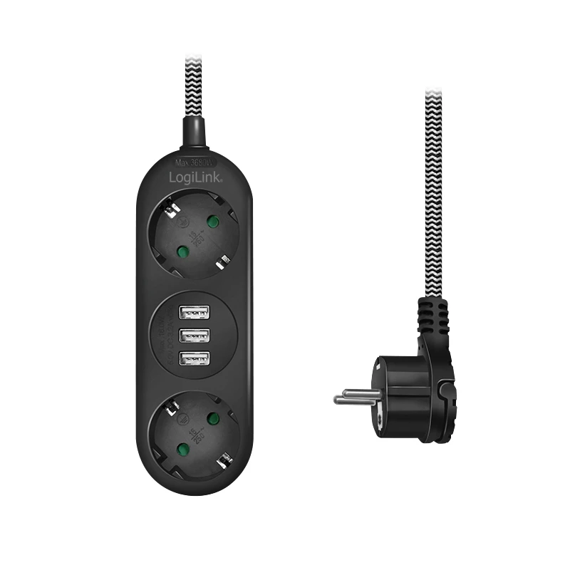 Pikendusjuhe LogiLink LPS262U 1,5 m 2 vahelduvvoolupistikut siseruumidesse must