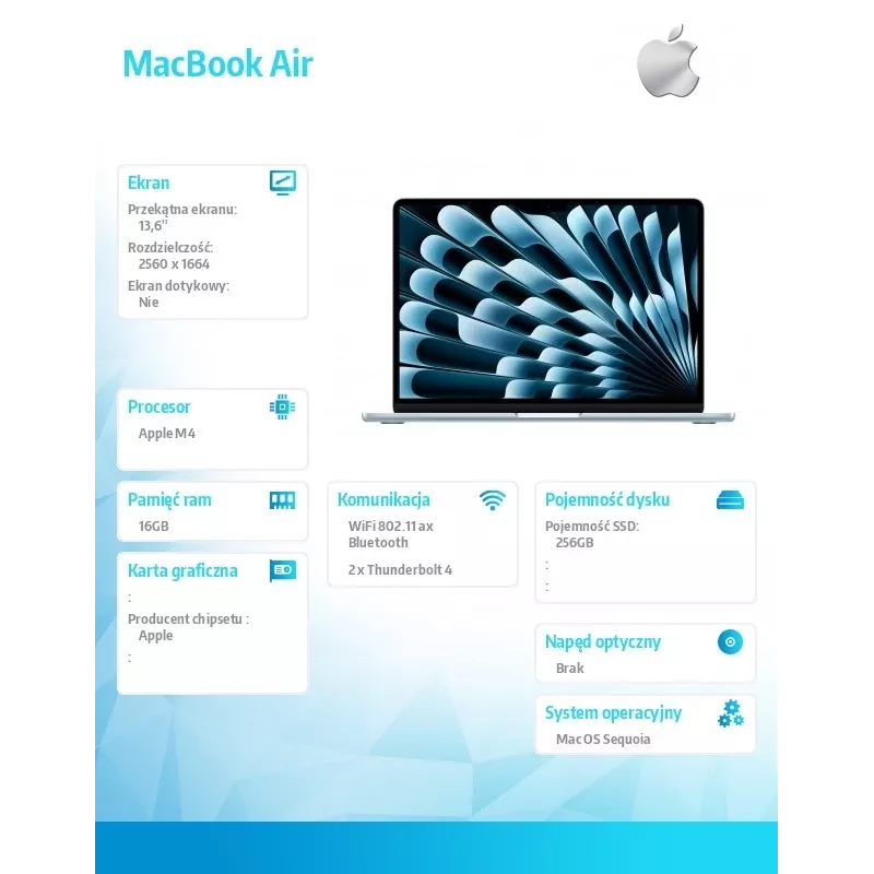 Apple MacBook Air 13-tolline: M4 kiip 10-tuumalise protsessori ja 8-tuumalise GPU-ga, 16 GB, 256 GB SSD – taevassinine