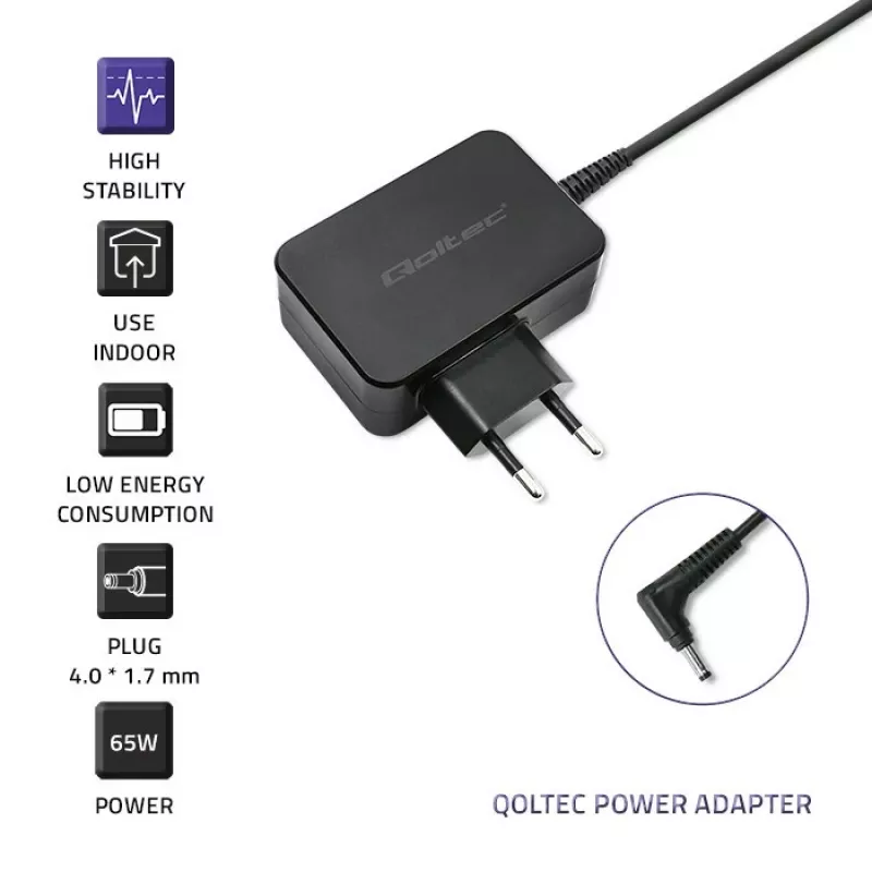 Qoltec 51026 toiteadapter/inverter Sise-/välikasutuseks 65 W Must