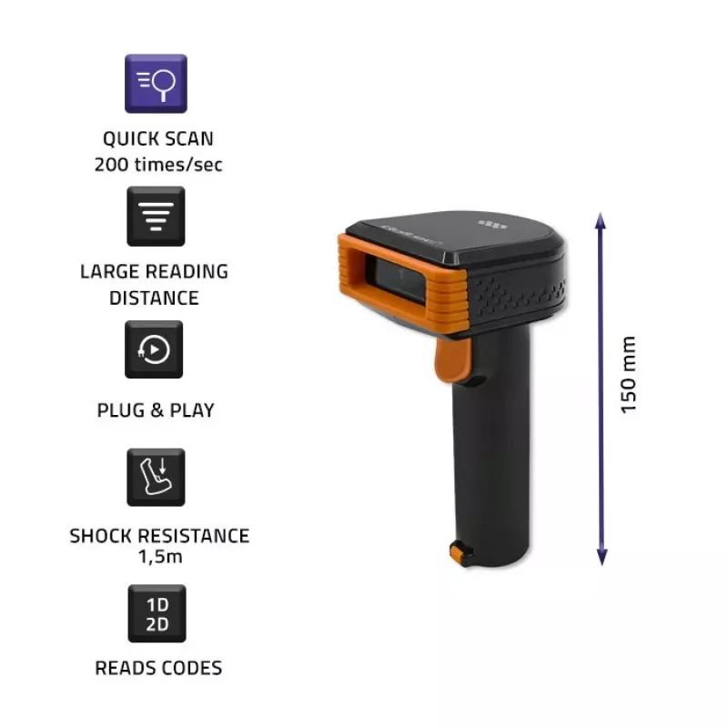 Juhtmeta vöötkoodilugeja QOLTEC 50878 1D/2D koos dokkimisjaamaga