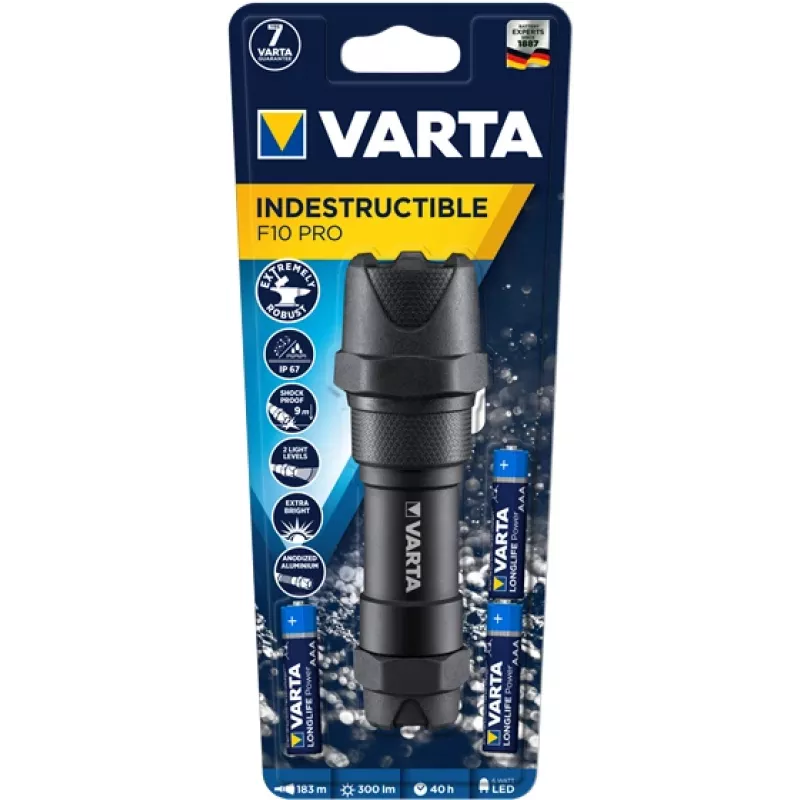 Käsilatern Varta INDESTRUCTIBLE F10 PRO Must 6W 300lm IP67